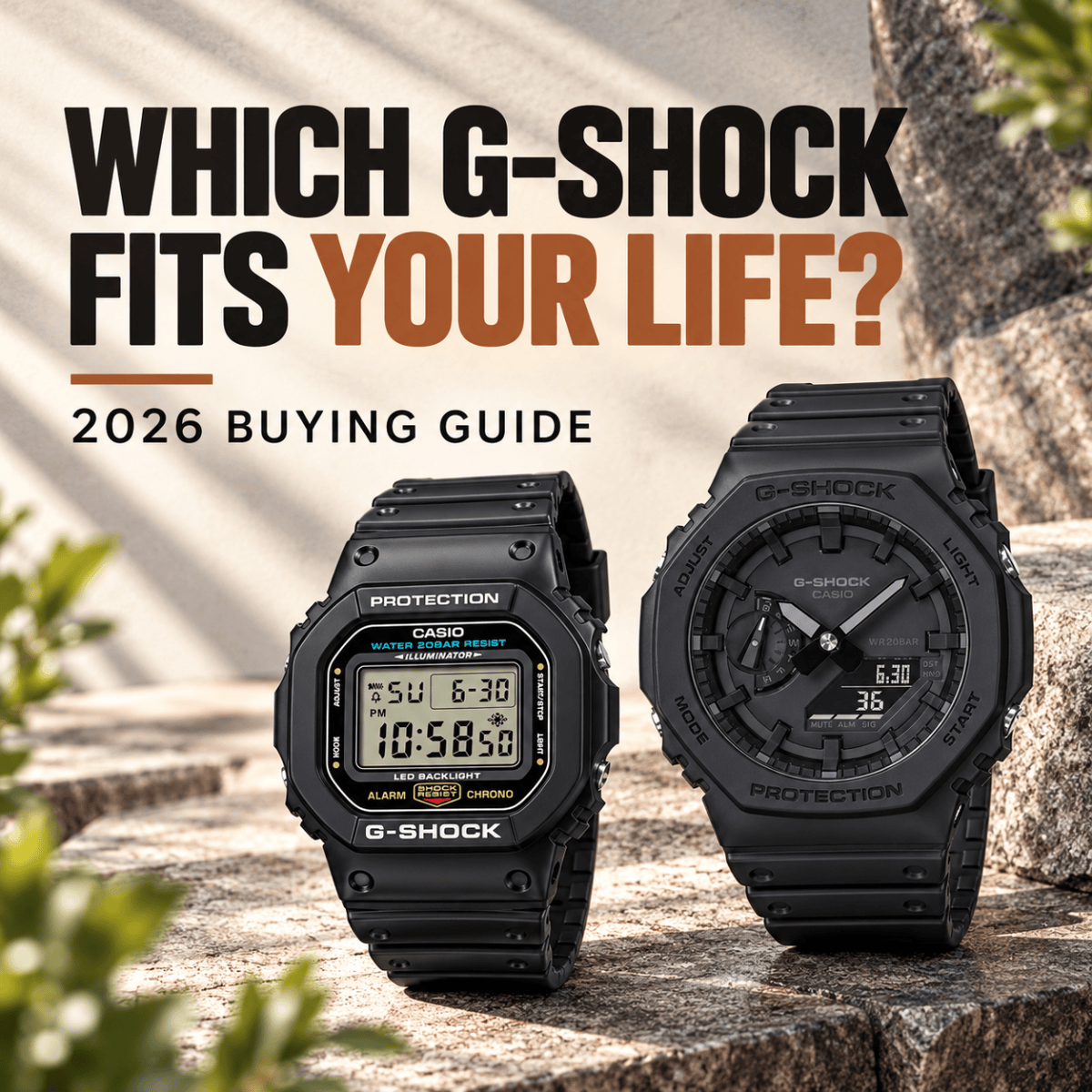 “Editorial G-SHOCK buying guide cover comparing everyday watch style and wrist-fit considerations.”
